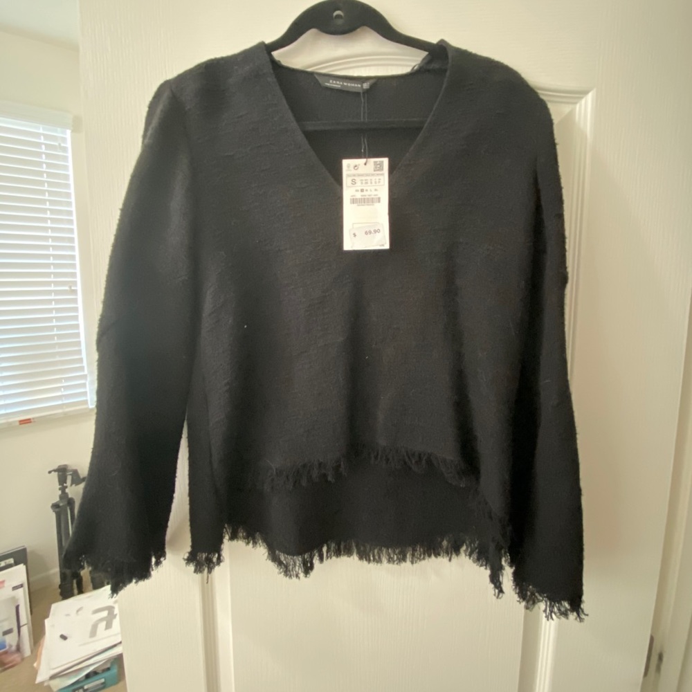 NWT Zara Black Tweed Top